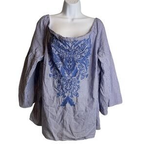 Macy’s INC Women's Embroidered Off Shoulder Blouse Size 3X Peasant Boho Festival